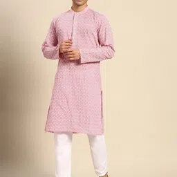 Anouk Embroidered Chikankari Kurta with Pyjamas image 4