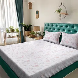 KLOTTHE White Floral Pure Cotton 400 TC Bedsheet with 2 Pillow Covers-image-70
