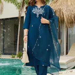 CaniBani Women Ethnic Motifs Embroidered Regular Thread Work Kurta with Trousers & With Dupatta-picture-25