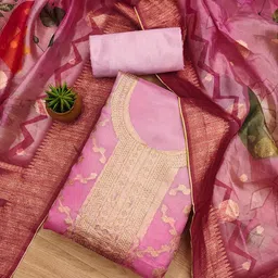 MANVAA Ethnic Motif Woven Design Beads & Stones Organza Jacquard Unstitched Dress Material-picture-15