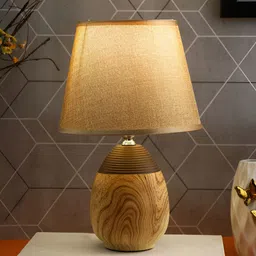 TAYHAA Brown & Beige Printed Ceramic Contemporary Frustum Shaped Table Lamp-picture-47