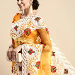 VAIRAGEE Floral Embroidered Organza Saree-image-19