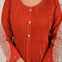 Belveera Women Solid Cotton A-Line Kurta with Trousers image 4