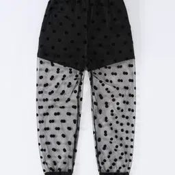 Kookie Kids Full Length Lounge Pant with Net & Polka Dots Detailing - Black-picture-12