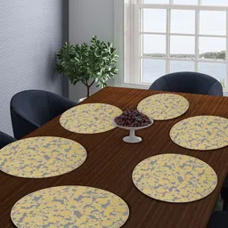 FABINALIV Set of 6 Yellow Floral Embellished Plastic Table Mats (38X38 cm)-picture-16