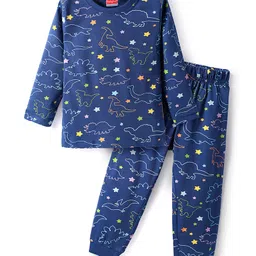 Babyhug Cotton Knit Full Sleeves Co-ords Night Suit with Dino Print - Navy Blue-picture-27