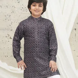 AJ Dezines Cotton Blend Full Sleeves Sequins Embellished & Threadwork Embroidered Kurta - Purple-picture-14