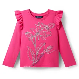 Pine Kids Cotton Knit Full Sleeves Top With Frill Detailing - Dark Pink-picture-24