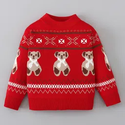 Mark & Mia Full Sleeves Pullover Sweater With Teddy Bear Design - Red-picture-12