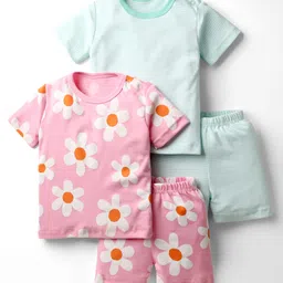 Kidi Wav Pack Of 2 Half Sleeves Striped & Floral Printed Coordinating Tees & Shorts Set - Multi Colour-picture-23