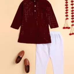 BT DEZINES Viscose Woven Full Sleeves Floral Embroidered & Sequins Embellished Kurta Pyjama Set - Maroon-picture-19