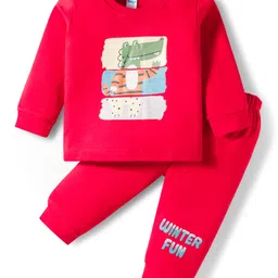 Tango Interlock Knit Full Sleeves T-Shirt & Joggers Set with Animal Print - Red-picture-19