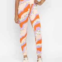 Spunkies Cotton Knit Abstract Printed Leggings - Orange-picture-16
