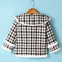 Kookie Kids Full Sleeves Checkered Fur Winter Jacket With Knot Detailing - Black & White image 2