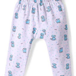 Doodle Poodle Interlock Knit Full Length Diaper Leggings with Star & Puppy Print - White Light Blue & Orange image 2