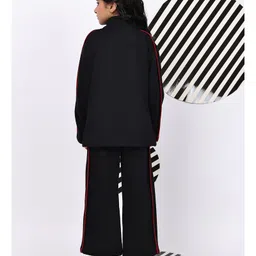 BaawRi Fleece Knit Full Sleeves Solid Jacket & Trouser Set - Black image 3