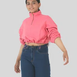 tweeny mini Cotton Full Sleeves Solid Zipper Sweatshirt - Raspberry Pink image 4