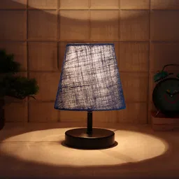 Devansh Blue Jute Round Wood Black Table Lamp image 3