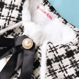 Kookie Kids Full Sleeves Checkered Fur Winter Jacket With Knot Detailing - Black & White image 3