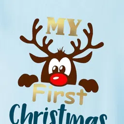 BLUSHES Christmas Theme 100% Cotton Half Sleeves My First Christmas Text Printed Tee - Powder Blue image 4