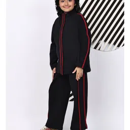 BaawRi Fleece Knit Full Sleeves Solid Jacket & Trouser Set - Black image 4