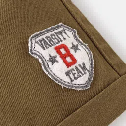 Babyhug Cotton Spandex Knee Length Stretchable Shorts Varsity B Team Patch - Khaki image 4