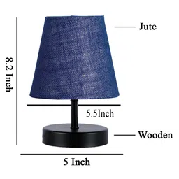Devansh Blue Jute Round Wood Black Table Lamp image 4