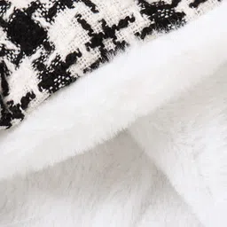 Kookie Kids Full Sleeves Checkered Fur Winter Jacket With Knot Detailing - Black & White image 4