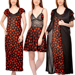 PHALIN Women Multicoloured Satin Printed Nightdress-picture-16