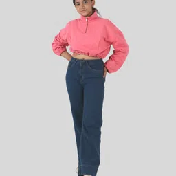 tweeny mini Cotton Full Sleeves Solid Zipper Sweatshirt - Raspberry Pink image 5