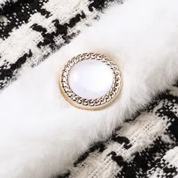 Kookie Kids Full Sleeves Checkered Fur Winter Jacket With Knot Detailing - Black & White image 5