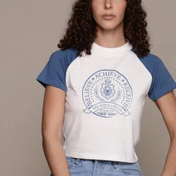 The Roadster Lifestyle Co. Printed Slim Fit Crop T-shirt-image-50