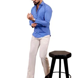 KHUSHI CREATION Men Original Fit Solid Spread Collar Cotton Casual Shirt image 2