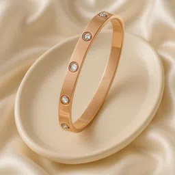 ZEVORA Stainless Steel Gold-Plated American Diamond Studded Bangle-Style Bracelet-picture-57