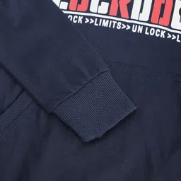 CHIMPRALA Kids Navy Blue & White Typography Printed Antimicrobial Hooded Sweatshirt image 2