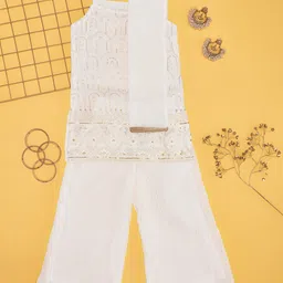 AKKRITI BY PANTALOONS Girls Floral Embroidered Regular Sequinned Kurti with Palazzos & With Dupatta image 1