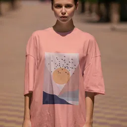 BLURR Women Graphic Printed Round Neck Cotton Oversized T-shirt-image-3