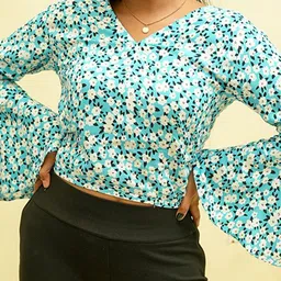 GO BOUJEE Floral Print Bell Sleeve Cotton Top image 2