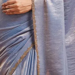 LOROFY Two Tone Embellished Beads & Stone Work Space Silk Saree image 5