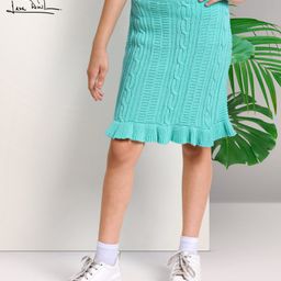 arias by lara dutta Arias Acrylic Knit Skirt with Cable Knit Designs - Teal-picture-43