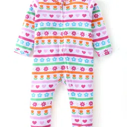 Babyhug Cotton Knit Full Sleeves Footed Sleep Suit with Floral Print - White-picture-22