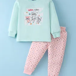 Teddy Sinker Knit Full Sleeves Night Suit with Koala Print - Sea Green-picture-24