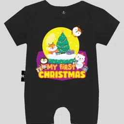 The Peppy Tend Christmas Theme 100% Cotton Half Sleeves My First Christmas Text Printed Romper - Black-picture-29