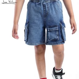 arias by lara dutta Arias Cotton Woven Knee Length Washed Shorts With Cargo Pockets - Blue-picture-33