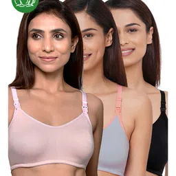 Inner Sense Organic Cotton Knit Pack of 3 Solid Antimicrobial Bras With Nursing Access - Multi Colour-image-88