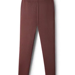Babyhug Cotton Lycra Knit Full Length Solid Color Leggings With Stretch - Brown image 1
