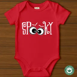 BLUSHES 100% Cotton Knit Halloween Theme Half Sleeves Spooky Text Printed Onesie - Red-picture-28