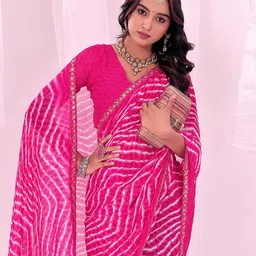 KALINI Embroidered Pure Georgette Leheriya Saree image 2