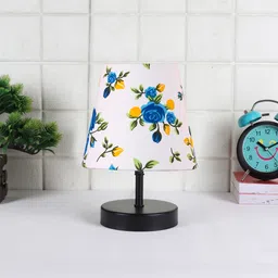 Devansh Multicolor cotton Round Wood Black Table Lamp image 2