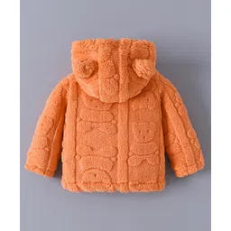 Kookie Kids Full Sleeves Front Open Hooded Fur Winter Jacket with Ears Applique & Bear Patch Detailing - Orange image 2